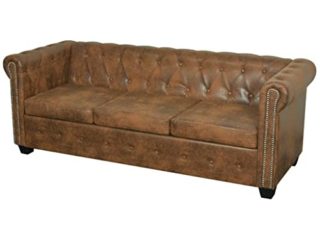 vidaXL Sofá de Estilo Chesterfield de 3 Plazas Cuero Artificial Marrón Sillón