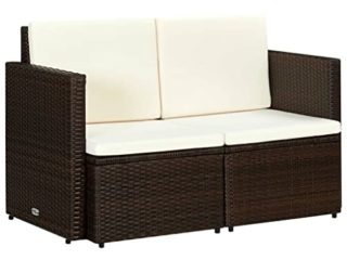 vidaXL Sofá Jardín 2 Plazas Ratán Sintético Marrón Crema Sillón Exterior Patio