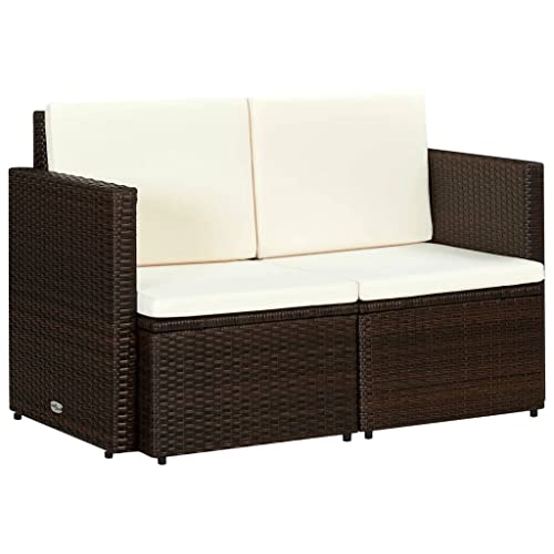 vidaXL Sofá Jardín 2 Plazas Ratán Sintético Marrón Crema Sillón Exterior Patio