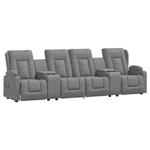 vidaXL Sofá Reclinable de Masaje 4 Plazas y Portavasos Ajustable Reposapiés Silla Sofá Asiento Sala de Estar Salón Oficina Ergonómico Cuero PE Gris