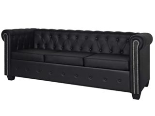 vidaXL Sofá Tipo Chesterfield Negro 3 Plazas Revestimiento de Cuero Artificial