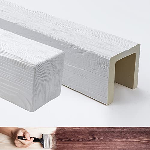 Vigas de imitación madera 4 metros Medidas 12 x 12 cm (material poliuretano rígido) + cinturón/soporte decorativo de hierro falso color blanco pintable verdadero efecto madera