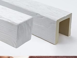 Vigas de imitación madera 4 metros Medidas 12 x 12 cm (material poliuretano rígido) + cinturón/soporte decorativo de hierro falso color blanco pintable verdadero efecto madera
