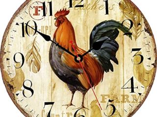 VIKMARI Reloj de Pared silenciosa para no tictac - ejecución del Caballo del patrón Pared de la Cocina Calidad del Reloj de Cuarzo con Pilas del Reloj de Pared Redondo 8 Inch Gallo rústico