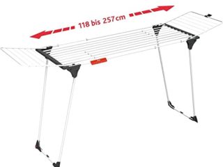 Vileda 157231 Infinity - Tendedero Extensible de acero, espacio total de tendido de 27 metros, soporte para artículos pequeños, dimensiones abierto 186 - 257 x 57 x 100 cm, color blanco