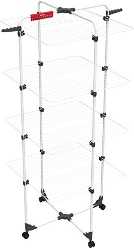 Vileda Mixer 4 Edición 2021 - Tendedero Vertical de Acero Inoxidable, 4 Niveles, 8 Rejillas y 40 Metros de Longitud de Secado, Dimensiones Abierto 169 x 71 x 71 cm, Color Blanco