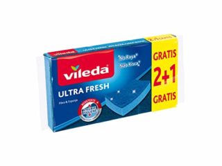 Vileda – Set de 3 estropajos fibra UltraFresh No Raya con tratamiento antibacterias, tamaño 21 x 11.5 x 2.7 cm, 3 unidades