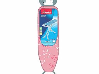 Vileda Smart - Tabla de planchar con sistema de seguridad Click Stop, ideal para espacios reducidos, Rosa, altura ajustable hasta 95 cm, dimensiones: 114 x 34 cm