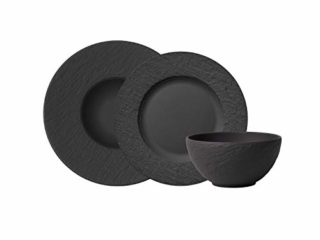 Villeroy & Boch Manufacture Rock Set básico Juego de vajilla, Platos Llanos Porcelana Premium, Negro (Rock), 6 piezas