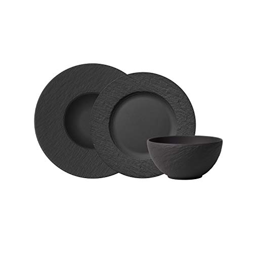 Villeroy & Boch Manufacture Rock Set básico Juego de vajilla, Platos Llanos Porcelana Premium, Negro (Rock), 6 piezas