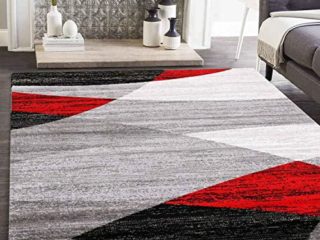 VIMODA Alfombra Moderna de diseño con Dibujo geométrico en Gris, Blanco, Negro y Rojo - Material Certificado ÖKO Tex, Maße:60 x 110 cm