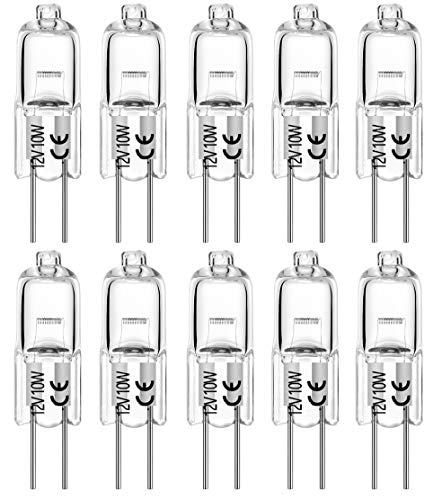 VINBE Bombilla halógena G4 T3 10 Watt 120lm G4 Bi-Pin AC / DC Lámpara de 12 voltios para luz de disco, candelabro, luz de riel, 10W 12V blanco cálido 2700K (paquete de 10)