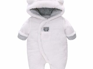 Vine Traje de Nieve Bebé Ropa de Invierno Footed Peleles Mameluco con Capucha Cálido Monos para Niños Niñas, Blanco 0-3 Meses