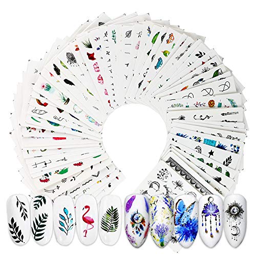 VINFUTUR 69 Hojas Pegatinas Uñas al Agua Decorativa Pegatinas Transferencia Agua Uñas Calcomanías Etiquetas Engomadas Uñas Nail Art Stickers para Manicura Diseño DIY de Uñas