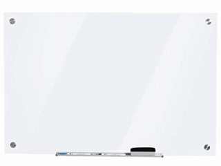 Vinsetto Pizarra de Cristal con Bandeja Pizarra de Pared sin Marco Incluye 4 Rotuladores y Borrador 90x60x0,45 cm Blanco