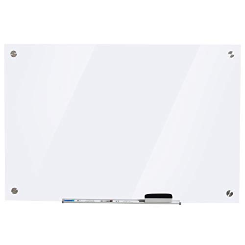 Vinsetto Pizarra de Cristal con Bandeja Pizarra de Pared sin Marco Incluye 4 Rotuladores y Borrador 90x60x0,45 cm Blanco
