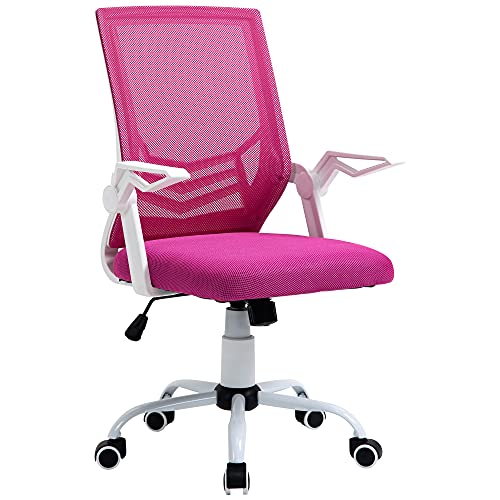 Vinsetto Silla de Oficina Ergonómica Silla Escritorio Giratoria con Altura Ajustable Reposabrazos Abatible Soporte Lumbar Transpirable para Adolescentes Adultos 62,5x55x94-104 cm Rosa