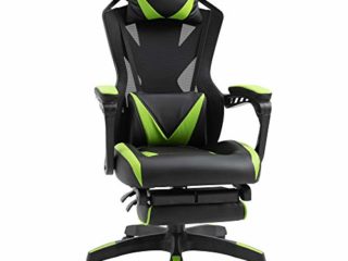 Vinsetto Silla Gaming Ergonómica Silla de Escritorio para Oficina Ajustable Altura con Respaldo Regulable Almohada Lumbar Reposapiés Retráctil 65x70x117-125 cm Verde