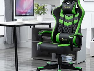 Vinsetto Silla Gaming Silla de Escritorio de Oficina Ergonómica Altura Regulable Basculante con Reposacabezas Cojín Lumbar 61x70x121-129 cm Verde