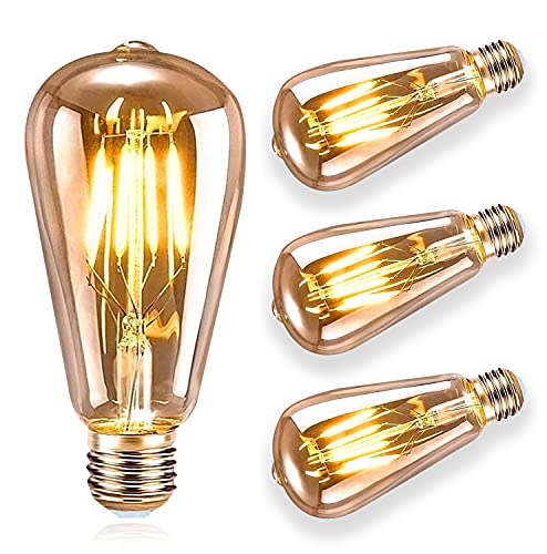 Vintage Edison Bombilla, ASANMU Bombilla LED Vintage E27 ST64 4W (Equivalente a 40W) 2500K Retro Edison Lámpara Ambar Cálido Bombillas Incandescentes para Lluminación y Decoración 220V-240V (3 Piezas)