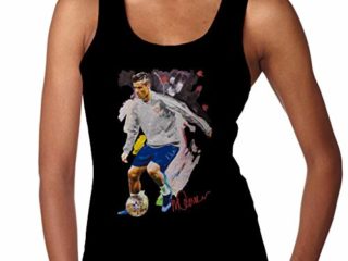 VINTRO Cristiano Ronaldo Dribbling A Football - Chaleco de fútbol para Mujer, diseño de Retrato Original por Sidney Maurer Negro Negro (S
