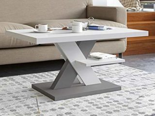 Viosimc Cliff Mesa de Centro Moderna, Color Blanca - Gris, Mesa de Café con Estante de Almacenamiento, para Salón Mesa Baja Salon, Fácil de Montar