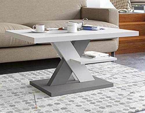 Viosimc Cliff Mesa de Centro Moderna, Color Blanca - Gris, Mesa de Café con Estante de Almacenamiento, para Salón Mesa Baja Salon, Fácil de Montar