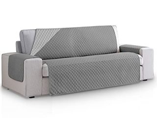 Vipalia Funda Cubre Sofa Acolchado Reversible Bicolor. Fundas para Sofa 3 plazas Rombos. Cubre Sofas de Salon Antimanchas Ajustables. Color Gris Oscuro - Gris. Funda de Sofa 3 plazas (160 cm)