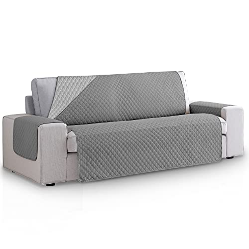 Vipalia Funda Cubre Sofa Acolchado Reversible Bicolor. Fundas para Sofa 3 plazas Rombos. Cubre Sofas de Salon Antimanchas Ajustables. Color Gris Oscuro - Gris. Funda de Sofa 3 plazas (160 cm)