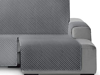 Vipalia Funda Cubre Sofa Chaise Longue Circulos. Funda de Sofa Chaise Longue Acolchado Brazo Derecho. Protector Antimanchas Ajustable. Color Gris. Chaise Longue Extra Derecha 290 cm (Visto de Frente)
