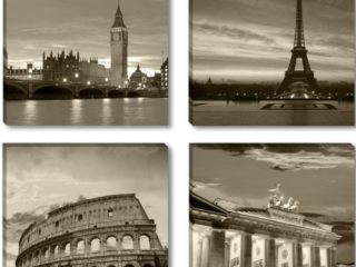 Visario Cuadro en Lienzo 4x30 x 30 cm Nr. 6604 Las Ciudades de Londres Paris Roma Berlin Enmarcado y Listo para Colgar, Calidad de la Marca