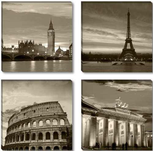 Visario Cuadro en Lienzo 4x30 x 30 cm Nr. 6604 Las Ciudades de Londres Paris Roma Berlin Enmarcado y Listo para Colgar, Calidad de la Marca