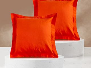 Viste Tu Hogar Pack 2 Fundas de Cojin con Volante 50x50 cm, Algodón y Poliéster, para Decoración de Hogar en Color Naranja Liso.