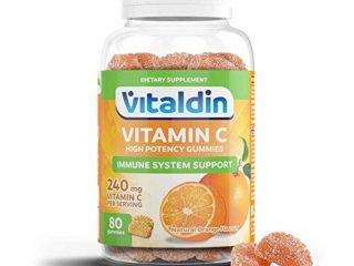 VITALDIN Vitamina C Gummies - 240 mg por dosis diaria - 80 gominolas (suministro para 40 días), sabor a Naranja - Refuerza el Sistema Inmunitario - Sin Gluten - Apto para Niños & Adultos