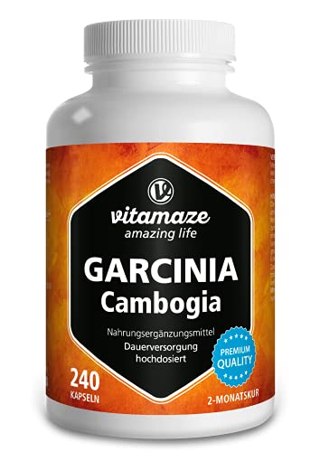 Vitamaze® Garcinia Cambogia Cápsulas de alta dosis, Extracto natural de Plantas y Colina pura, 240 Cápsulas para 2 Meses, sin Aditivos, Calidad Alemana
