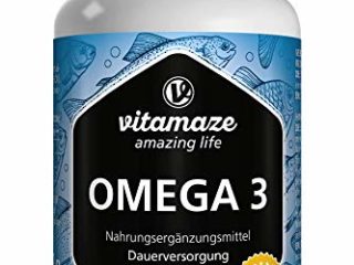 Vitamaze® Omega 3 1000 mg por Capsula, Puro Aceite de Pescado con 400 mg (40%) EPA y 300 mg (30%) de DHA por Cápsula para 3 Meses, FOS Certificado, Calidad Alemana