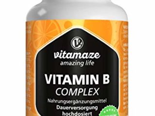 Vitamaze® Vitamina B Complex con 180 Tabletas Veganas de Dosis Alta del para 6 Meses de Suministro B1, B2, B3, B5, B6, B7, B9, B12, Organica Suplemento sin Aditivos Innecesarios, Calidad Alemana