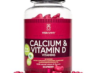 VITAYUMMY Gominolas masticables veganas con calcio y vitamina D sabor frambuesa | Mejoran el sistema inmune y la salud de los dientes y los huesos | Fabricadas en Alemania | 60 gominolas para un mes