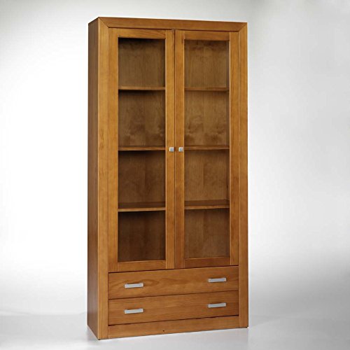 Vitrina 2 Puertas Y Dos CAJONES, Medidas 200X100X37 (Alto-Ancho-Fondo). REALIZADA EN Madera DE Pino Macizo Y BARNIZADA EN Color Cerezo (Puertas PARTIDAS EN 4 Cristales,) Robusta Y Duradera