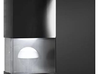 Vitrina Cómoda Morena, Cuerpo en Negro Mate/Puerta Derecha e inserción en Negro Mate con iluminación LED