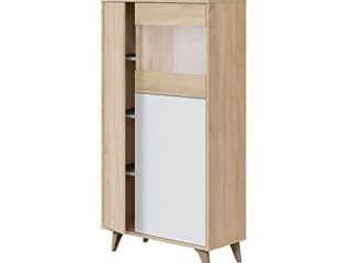 Vitrina con 3 Puertas, Bueffet para salón, Armario Auxiliar,  Modelo Kikua Plus, Acabado en Blanco Artik y Roble Canadian, Medidas: 77 cm (Ancho) x 142 cm (Alto) x 33 cm (Fondo)