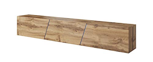 Vivaldi Slant 2 Mesa Flotante para TV Armario Colgante a la Pared | 40 x 240 x 34 cm | Hecho de Tablero de Virutas 16 mm | Iluminación RGB Comedor | Roble Wotan