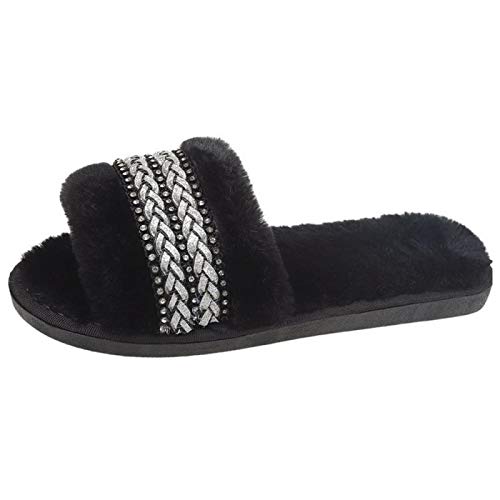 Vivense Zapatillas De Invierno Antideslizantes, Zapatillas De Interior para Hombres Y Mujeres, Zapatos De Hogar Cálidos De Algodón,Black-37
