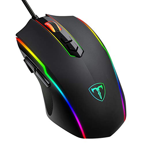 VIVIJO Ratón Gaming con Cable, 5 dpi Adjustables hasta 7200, Gaming Mouse Óptico, Ratón Ergonómico Óptico RGB con 8 programables Botones y Iluminación RGB para PC, Portátil