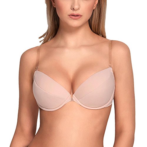 Vivisence Eve 1012 Sujetador Push-Up con Tirantes Y Espalda De Silicona para Mujeres Liso con Aros - Hecho En La UE, Beige,95B