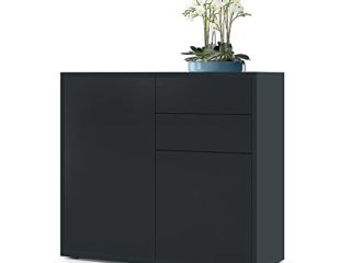 Vladon Cajonera Ben, Cómoda con 2 Puertas y 2 Cajones Negro Mate/Negro Mate (79 x 74 x 36 cm)