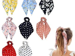 Voarge 8 piezas de gomas para el cabello con lazo para el cabello con lazo floral con banda para, Coleteros de Gasa Banda de Pelo Coletero Elástica Lazo de Pelo de Bufanda