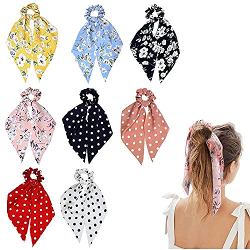 Voarge 8 piezas de gomas para el cabello con lazo para el cabello con lazo floral con banda para, Coleteros de Gasa Banda de Pelo Coletero Elástica Lazo de Pelo de Bufanda