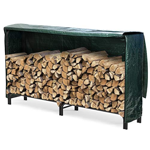VOUNOT Soporte de Madera de 2 Metros | Estante de Registro de Chimenea | Registro de leña con Tapa | Soporte de Almacenamiento de Madera para Interiores al Aire Libre | Negro