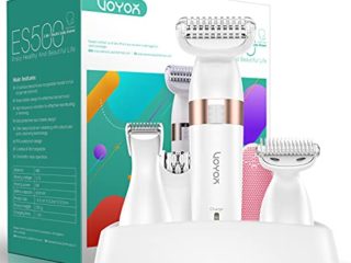 VOYOR 5 en 1 Afeitadora Mujer Eléctrica Rasuradora Femenina Depiladora Para Bikini, Rostro y Cuerpo, Maquinilla de Afeitar para Damas Máquina de Afeitar, Inalámbrico Recargable Impermeable ES500
